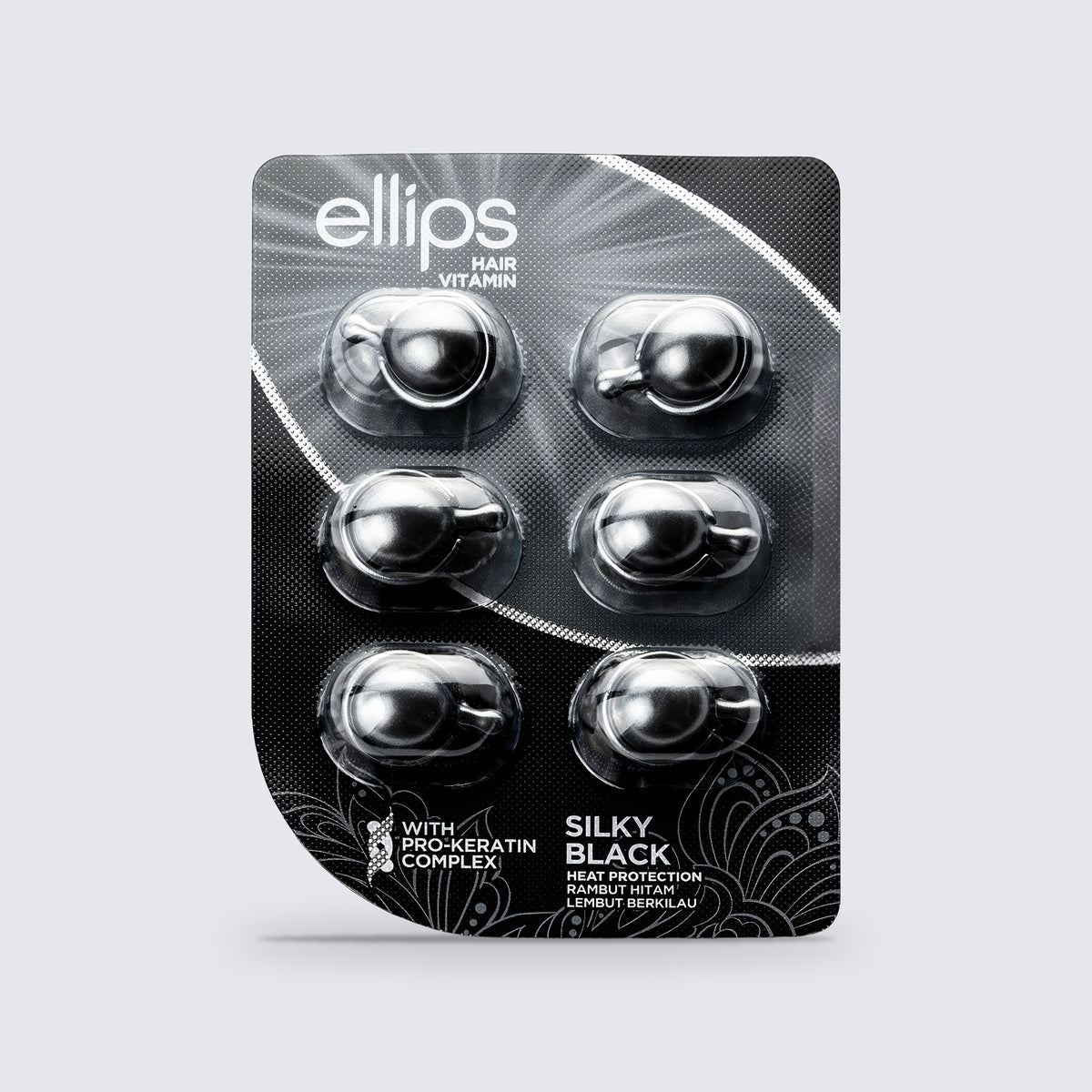 Ellips Hair Vitamin Silky Black try size, blister of 6 capsules