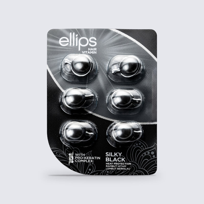 Ellips Hair Vitamin Silky Black try size, blister of 6 capsules
