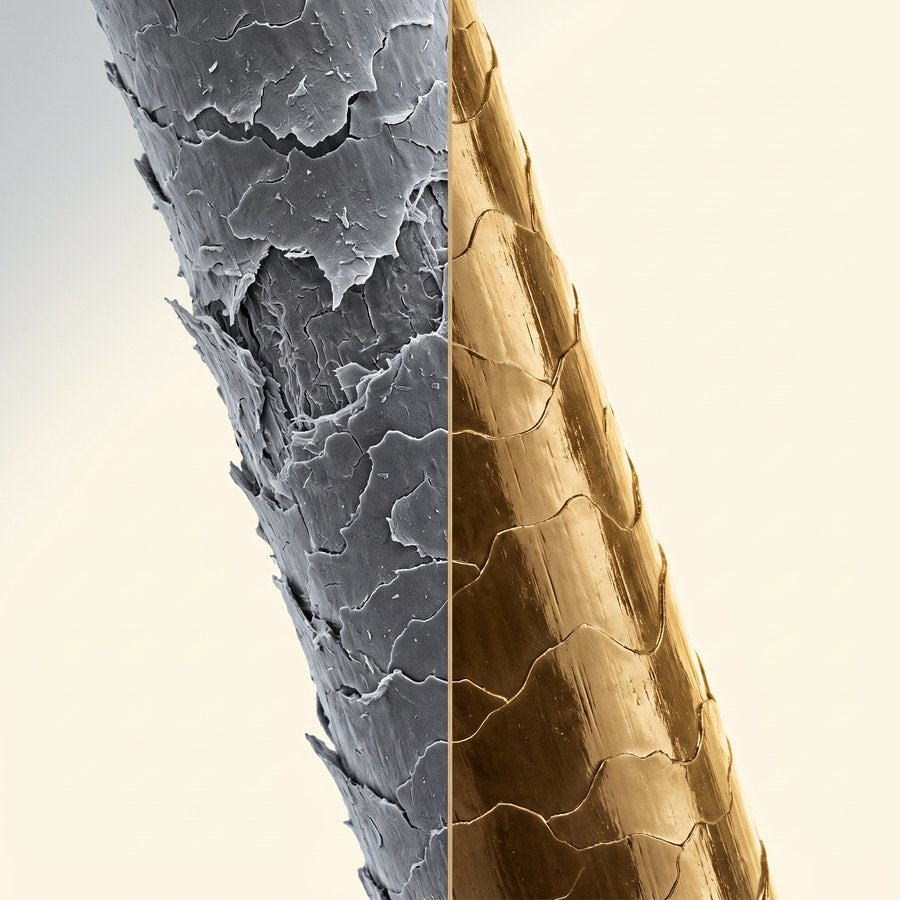 Close-up of smooth, sealed hair cuticle
